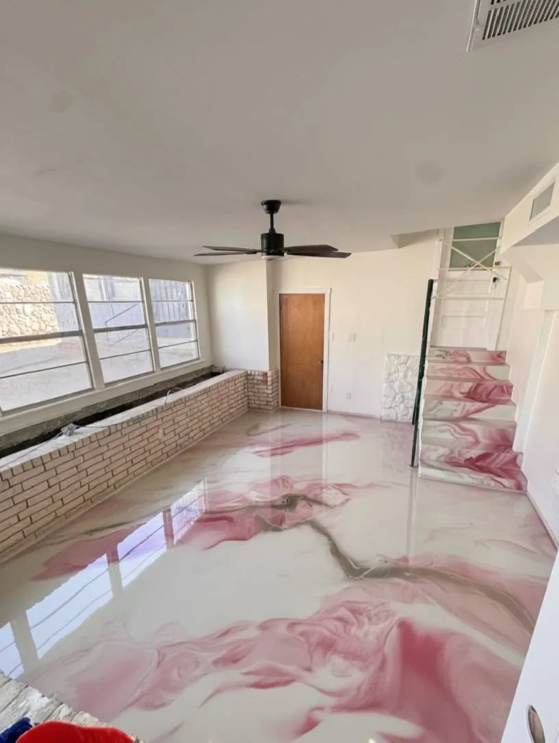pink and white marble metallic epoxy floor