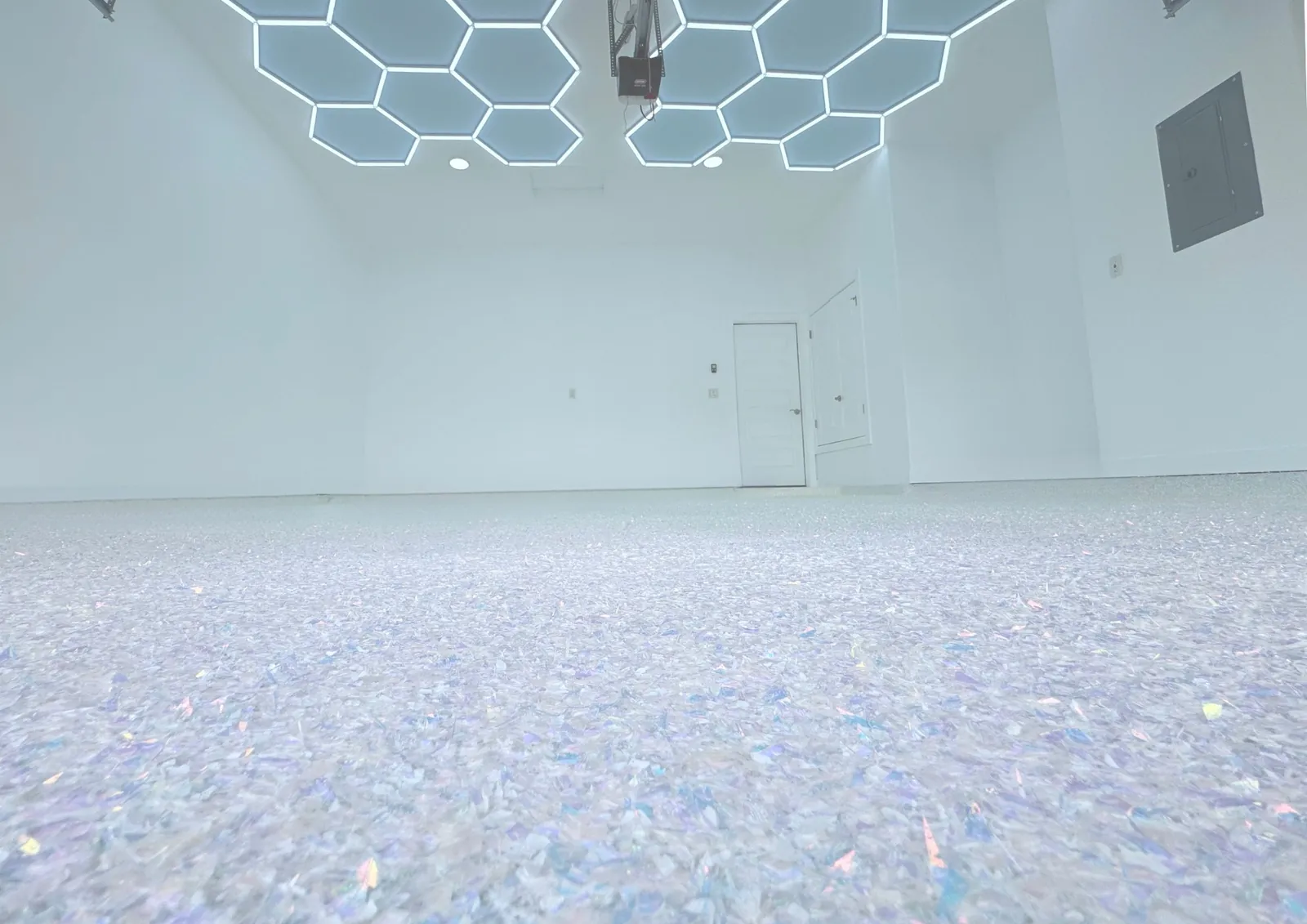 CrystalPoxy iridescent flake garage floor
